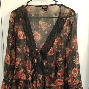 Torrid Size 4 Black with Red Roses Blouse